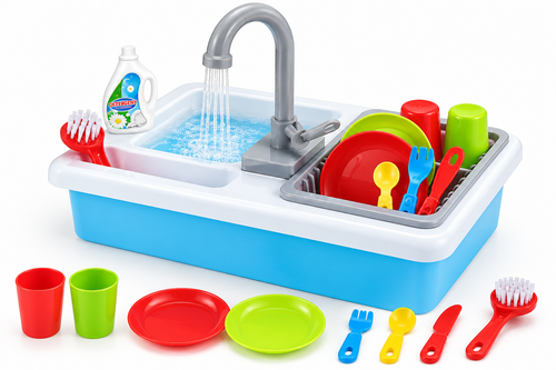 Juego de Cocina Infantil con Bacha y Canilla con Agua – 16 Piezas