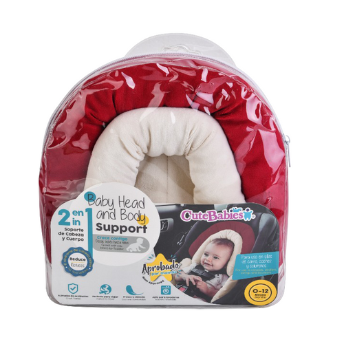 Soporte de Cabeza y Cuerpo 2 en 1 para Bebé Vinotinto | Reductor para Coche y Huevito